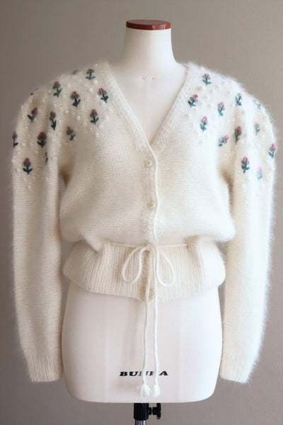 80s Embroidered Angora Trachten Cardigan