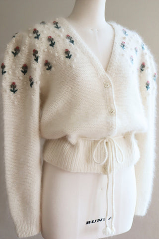 80s Embroidered Angora Trachten Cardigan