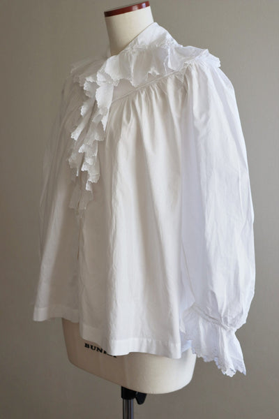 Antique White Cotton Frilled Blouse In Late 1800