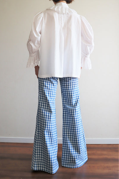 70s Gingham Plaid Cotton Bell Bottom Pants