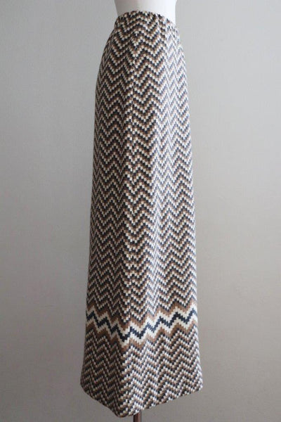 70s Jacquard Knit Long Wool Skirt