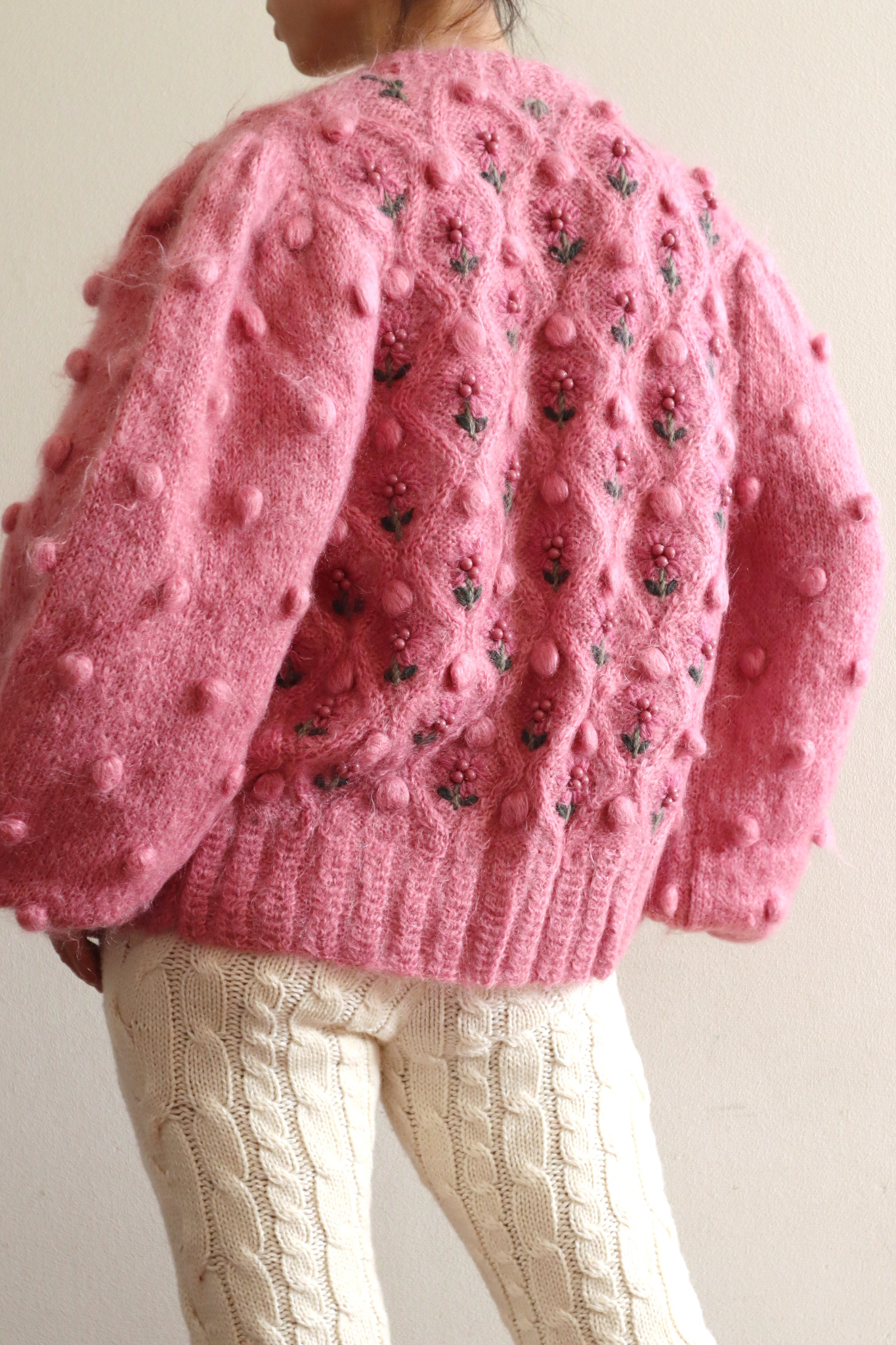 80s Hand Knit Pink Mohair Cardigan