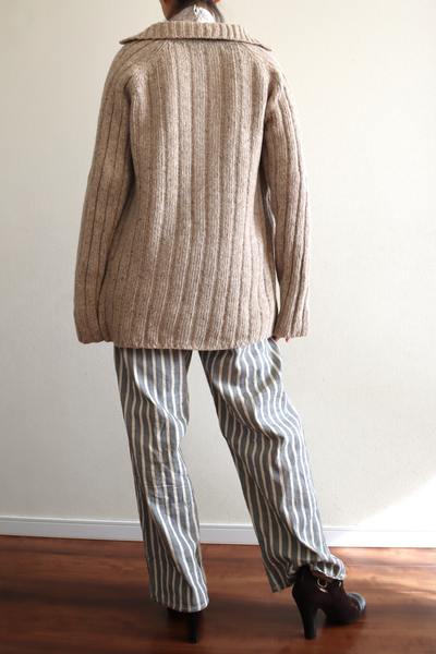 80s French Hand Knit Peasant Wool Cardigan