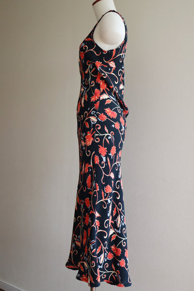 80s Floral Sleeveless Mesh Design Dress