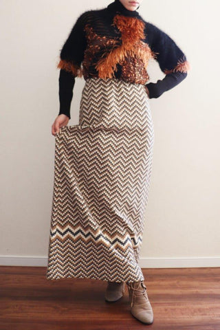 70s Jacquard Knit Long Wool Skirt