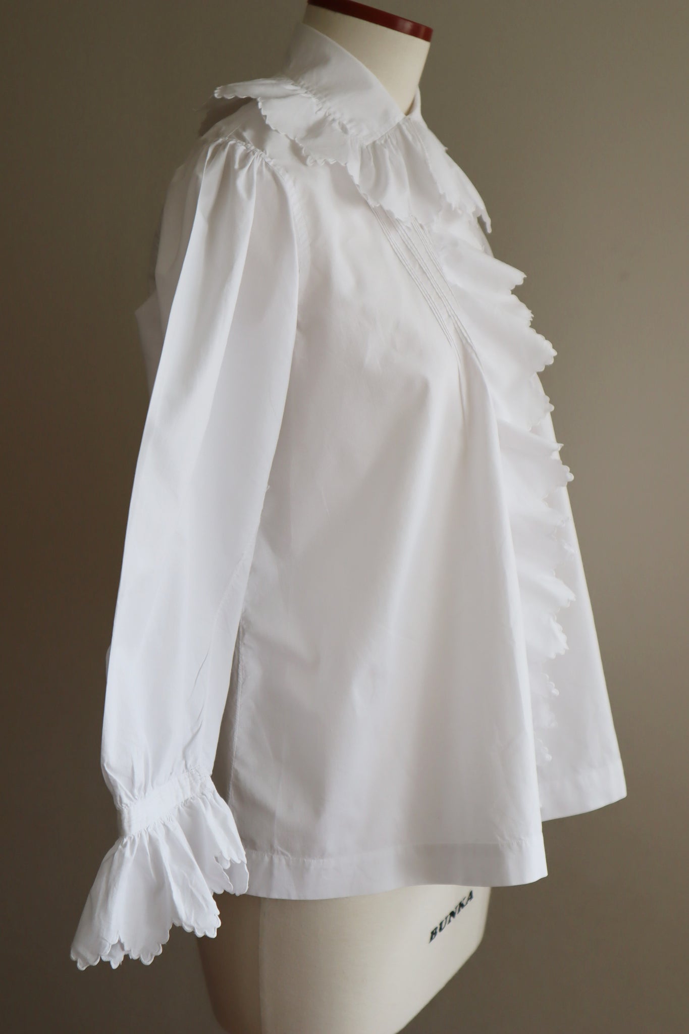 1900s Hand-Sewn Frilled Cotton Blouse