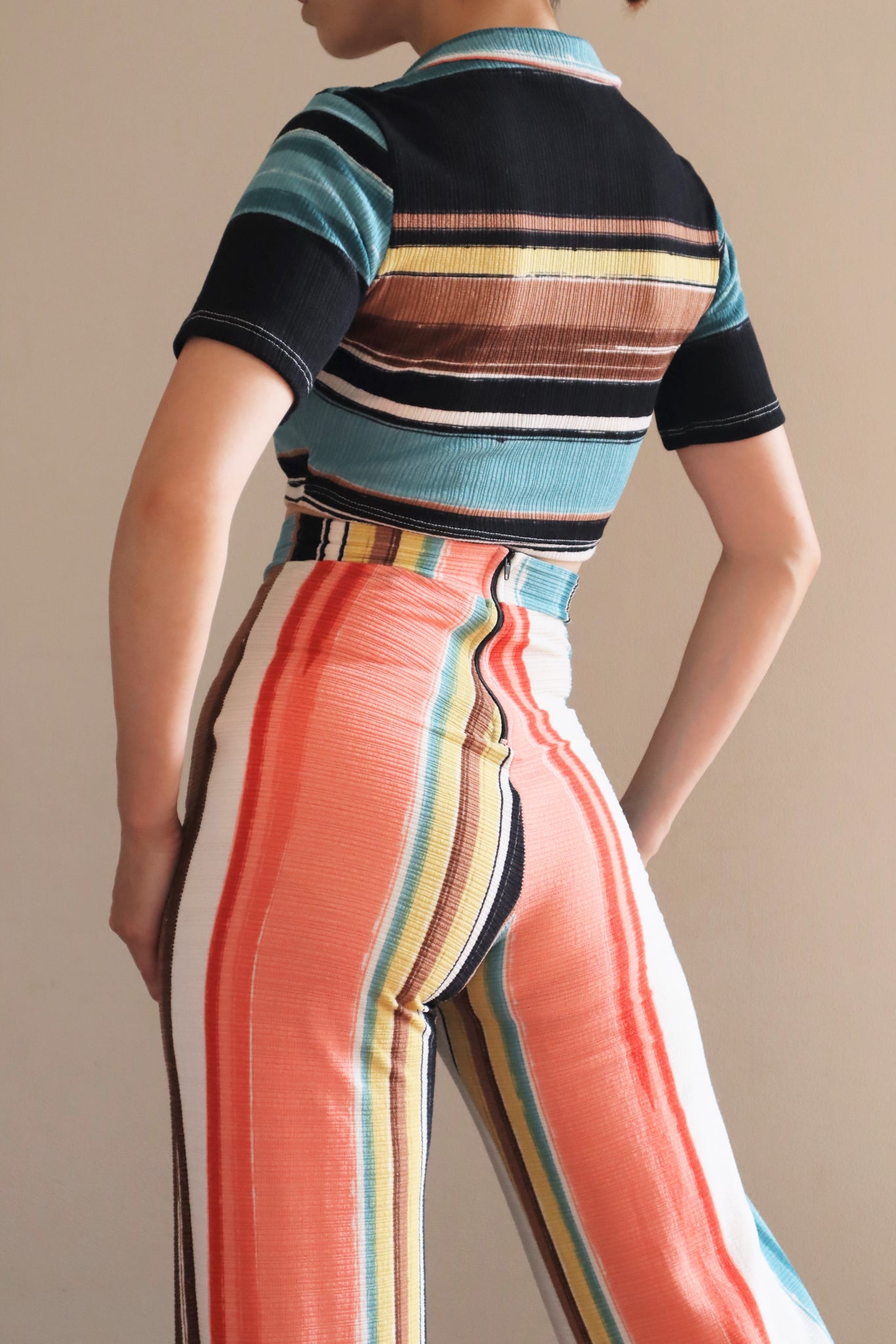 1970s Striped Crop Top & Flared Pants Set