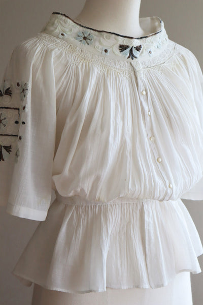 1930s Romanian Blouse With Metal Embroidery