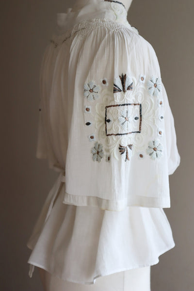 1930s Romanian Blouse With Metal Embroidery