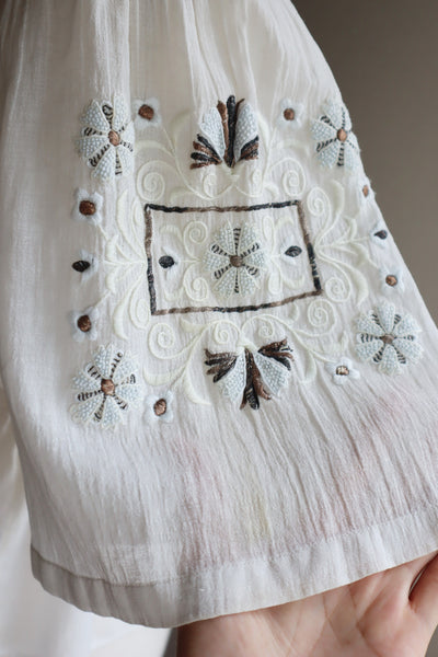 1930s Romanian Blouse With Metal Embroidery