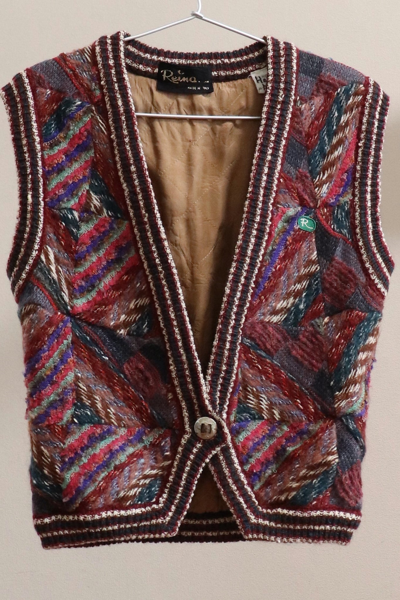 80s Italy Quilted Knit Patchwork Vest