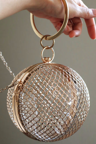 50s Gold Metal Mesh Ball Bag