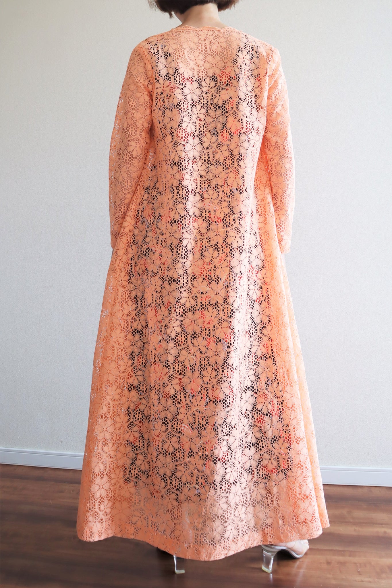 80s Floral Sleeveless Mesh Design Dress