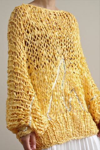 80s Ribbon Knit Top Yellow