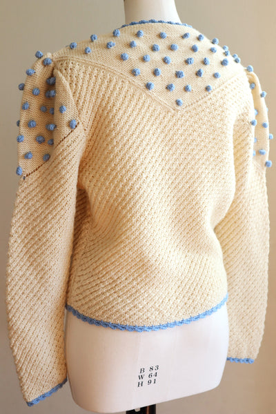 80s Hand Knit Light Blue Embroidered Austrian Cardigan