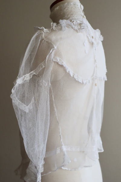 Edwardian High Neck Battenberg Lace Tulle Blouse