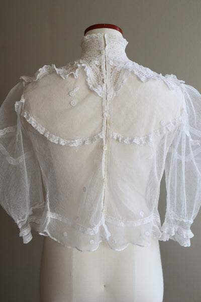 Edwardian High Neck Battenberg Lace Tulle Blouse