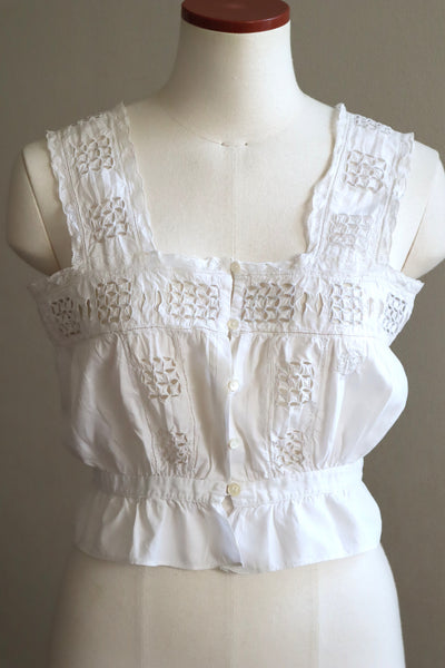 1900s Hand Embroidered Cut Work Lace Corset Cover