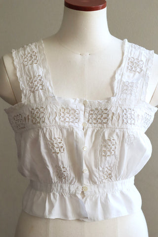 1900s Hand Embroidered Cut Work Lace Corset Cover