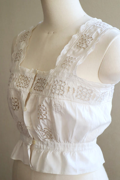 1900s Hand Embroidered Cut Work Lace Corset Cover