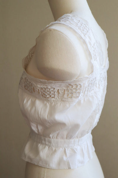 1900s Hand Embroidered Cut Work Lace Corset Cover