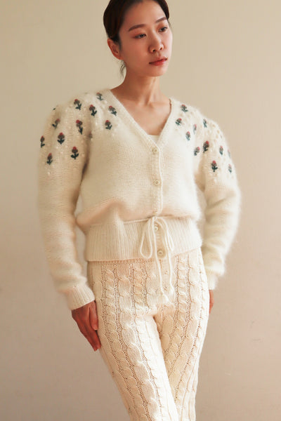 80s Embroidered Angora Trachten Cardigan