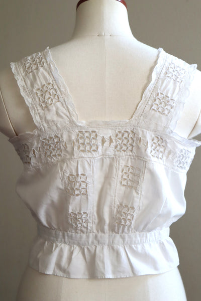 1900s Hand Embroidered Cut Work Lace Corset Cover