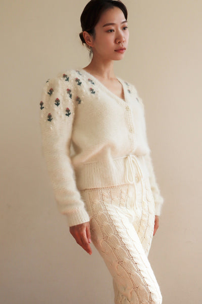 80s Embroidered Angora Trachten Cardigan