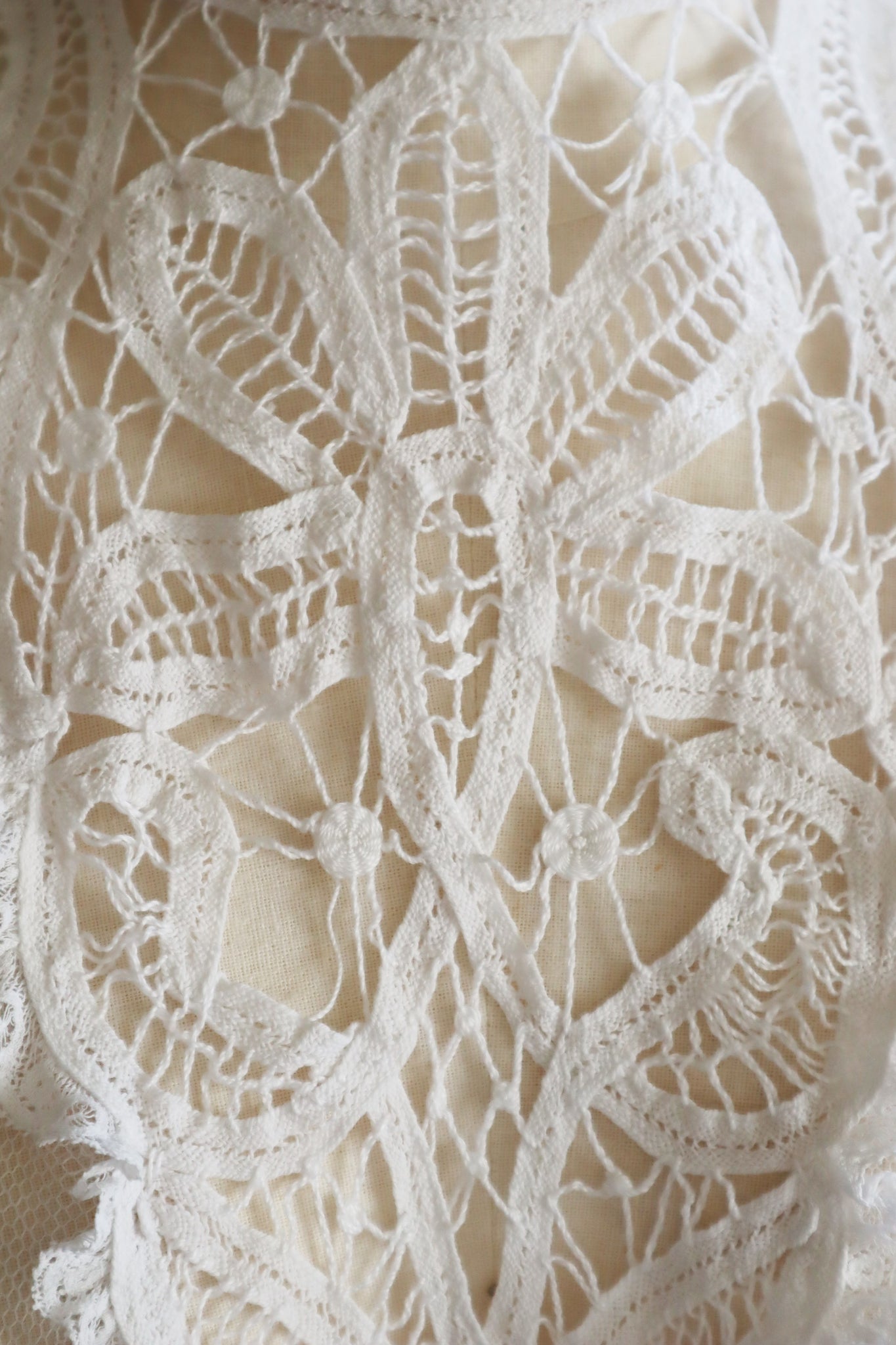 Edwardian High Neck Battenberg Lace Tulle Blouse