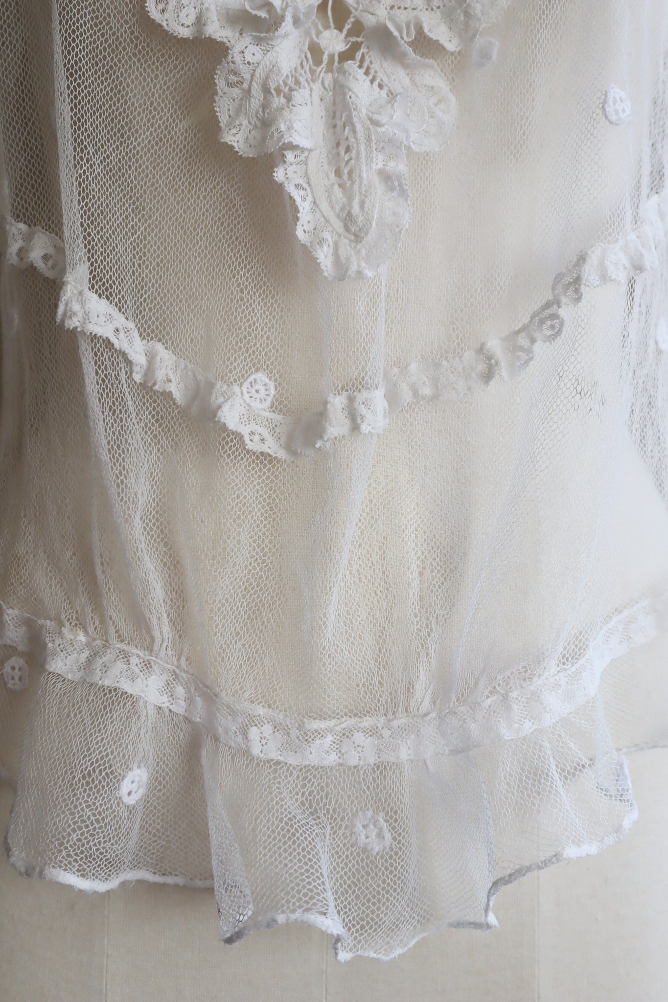 Edwardian High Neck Battenberg Lace Tulle Blouse