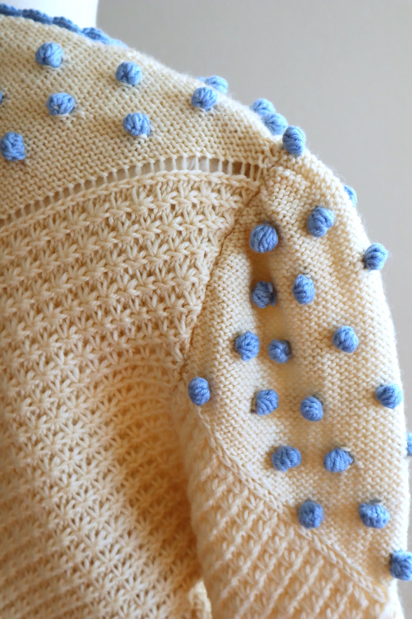 80s Hand Knit Light Blue Embroidered Austrian Cardigan