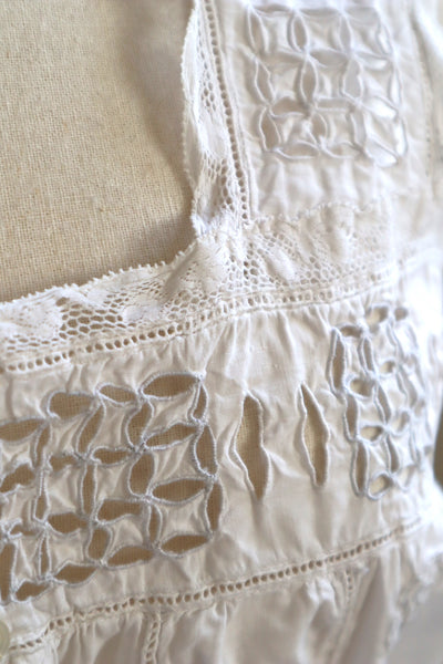1900s Hand Embroidered Cut Work Lace Corset Cover