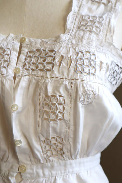 1900s Hand Embroidered Cut Work Lace Corset Cover