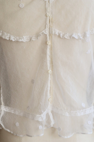 Edwardian High Neck Battenberg Lace Tulle Blouse