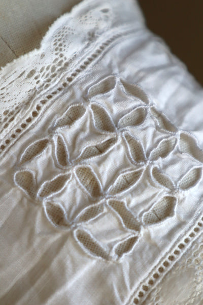 1900s Hand Embroidered Cut Work Lace Corset Cover