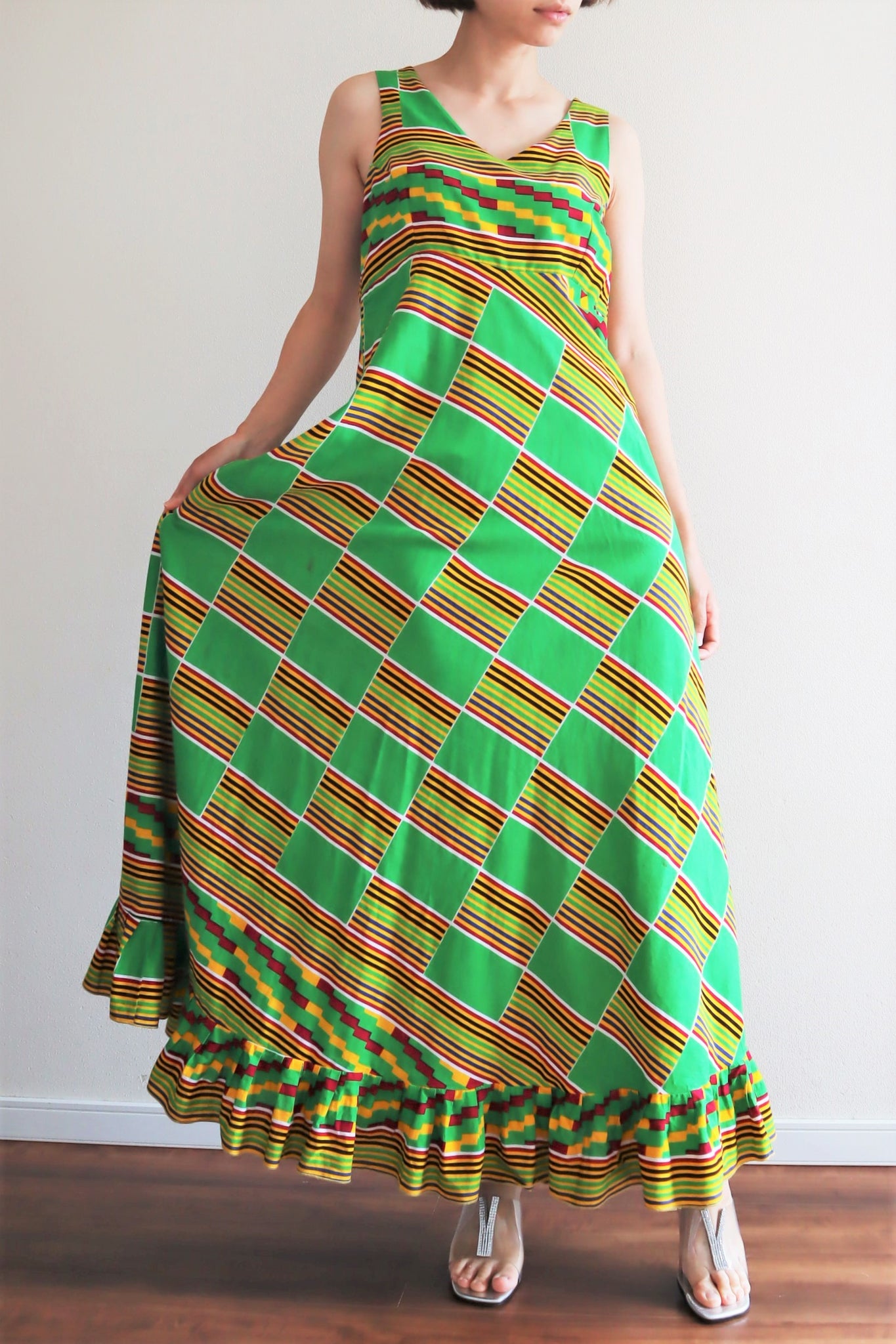 70s African Java Block Print Dress