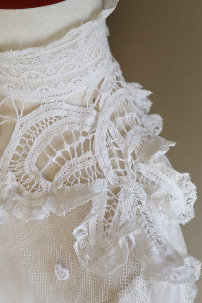 Edwardian High Neck Battenberg Lace Tulle Blouse