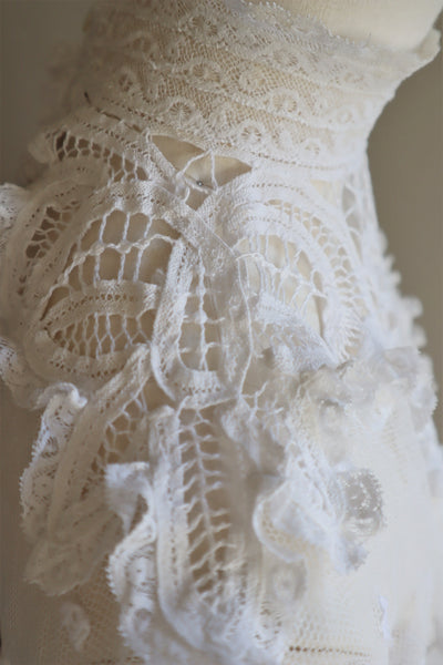 Edwardian High Neck Battenberg Lace Tulle Blouse