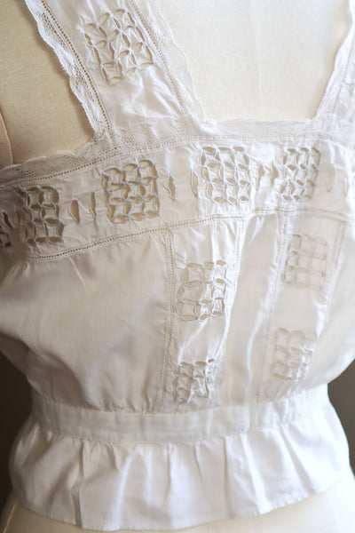 1900s Hand Embroidered Cut Work Lace Corset Cover
