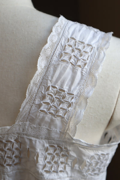 1900s Hand Embroidered Cut Work Lace Corset Cover