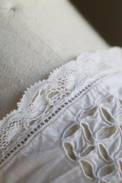 1900s Hand Embroidered Cut Work Lace Corset Cover