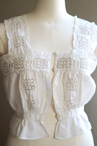 1900s Hand Embroidered Cut Work Lace Corset Cover