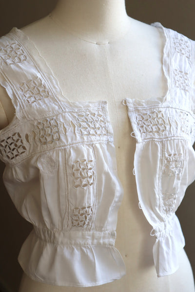 1900s Hand Embroidered Cut Work Lace Corset Cover