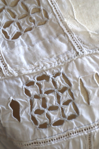1900s Hand Embroidered Cut Work Lace Corset Cover