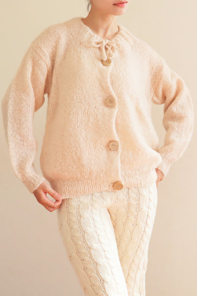 80s Stump Wood Button Hand Knit Mohair Cardigan