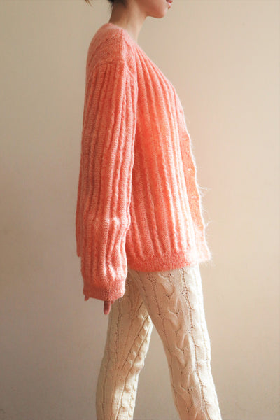 80s Hand Knit Pale Peach Mohair Cardigan