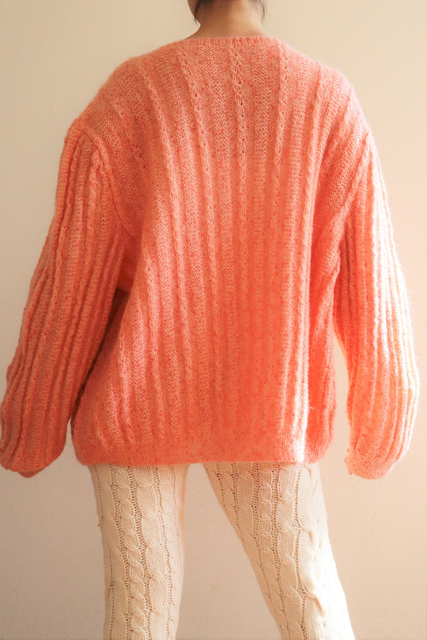 80s Hand Knit Pale Peach Mohair Cardigan