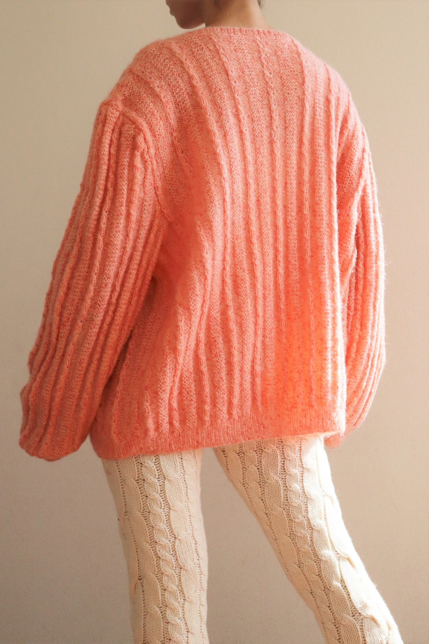 80s Hand Knit Pale Peach Mohair Cardigan