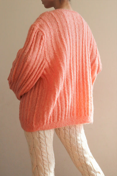 80s Hand Knit Pale Peach Mohair Cardigan