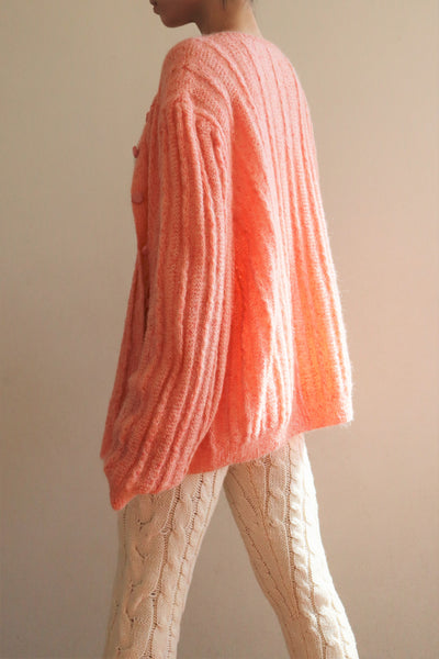 80s Hand Knit Pale Peach Mohair Cardigan